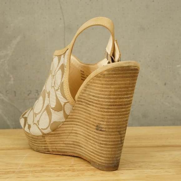 COACH Logo Pattern Wedge Slingback Platform Shoes JANET Model Size 8.5 B A8186 - Picture 4 of 8